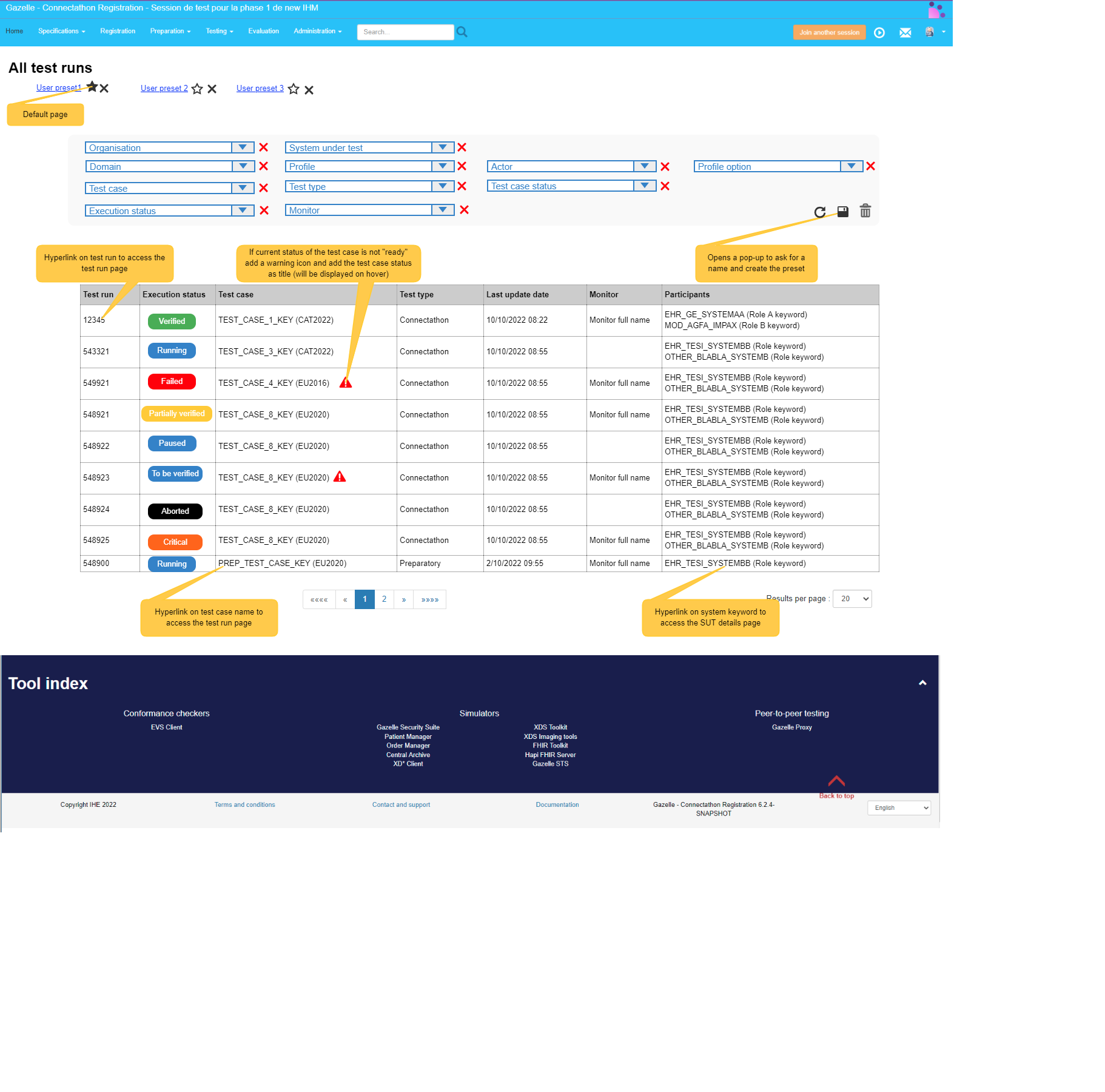 All test runs page